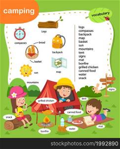 education vocabulary camping vector illustration