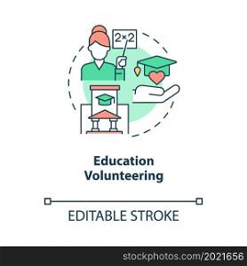 Education volunteering concept icon. Charity program for school. Teacher volunteer aid at abstract idea thin line illustration. Vector isolated outline color drawing. Editable stroke. Education volunteering concept icon