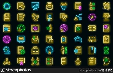 Education workflow icon. Outline education workflow vector icon neon color on black. Education workflow icon, outline style