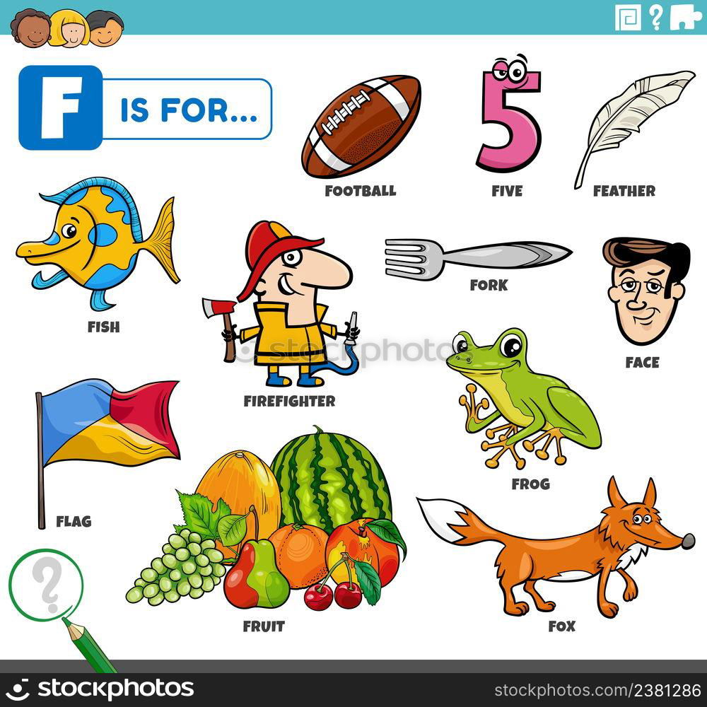 Educational Cartoon Illustration Of Comic Characters And Objects ...