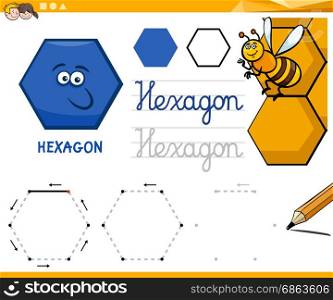 Educational Cartoon Illustration of Hexagon Basic Geometric Shape for Children