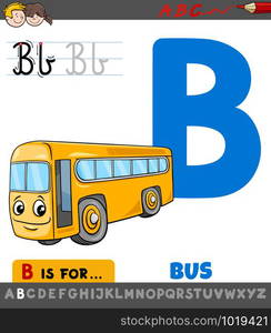 Educational Cartoon Illustration of Letter B from Alphabet with Bus for Children