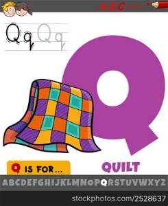 Educational cartoon illustration of letter Q from alphabet with quilt object
