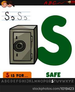 Educational Cartoon Illustration of Letter S from Alphabet with Safe for Children