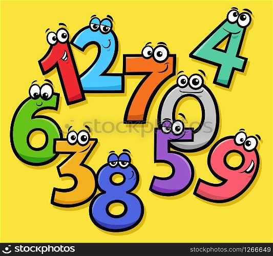 Educational Cartoon Illustrations of Funny Basic Numbers Characters Group