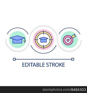Educational goals setting loop concept icon. Achieving growth in learning abstract idea thin line illustration. Academic success. Isolated outline drawing. Editable stroke. Arial font used. Educational goals setting loop concept icon