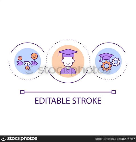 Educational process loop concept icon. Studying planning. Learning progress. Upgrade skills abstract idea thin line illustration. Isolated outline drawing. Editable stroke. Arial font used. Educational process loop concept icon