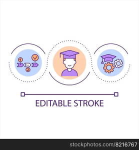 Educational process loop concept icon. Studying planning. Learning progress. Upgrade skills abstract idea thin line illustration. Isolated outline drawing. Editable stroke. Arial font used. Educational process loop concept icon