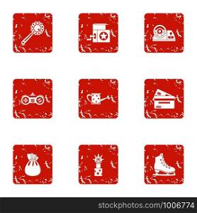 Educational toy icons set. Grunge set of 9 educational toy vector icons for web isolated on white background. Educational toy icons set, grunge style