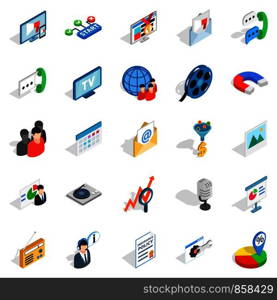 Educational video icons set. Isometric set of 25 educational video vector icons for web isolated on white background. Educational video icons set, isometric style