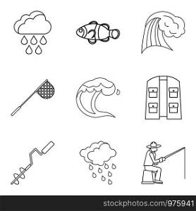 Effect of moisture icons set. Outline set of 9 effect of moisture vector icons for web isolated on white background. Effect of moisture icons set, outline style