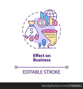 Effect on business concept icon. Climate change negative effect abstract idea thin line illustration. Isolated outline drawing. Editable stroke. Roboto-Medium, Myriad Pro-Bold fonts used. Effect on business concept icon