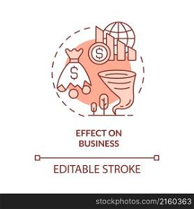 Effect on business red concept icon. Climate change negative effect abstract idea thin line illustration. Isolated outline drawing. Editable stroke. Roboto-Medium, Myriad Pro-Bold fonts used. Effect on business red concept icon