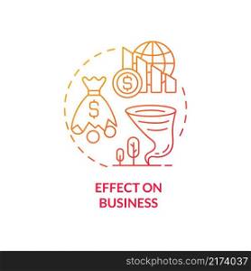 Effect on business red gradient concept icon. Climate change negative effect abstract idea thin line illustration. Isolated outline drawing. Editable stroke. Roboto-Medium, Myriad Pro-Bold fonts used. Effect on business red gradient concept icon