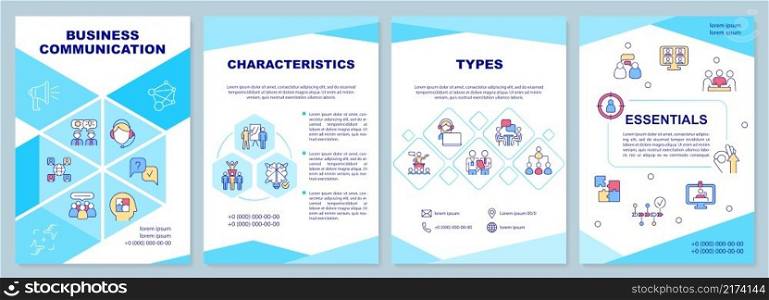 Effective business communication brochure template. Essentials. Booklet print design with linear icons. Vector layouts for presentation, annual reports, ads. Arial-Black, Myriad Pro-Regular fonts used. Effective business communication brochure template
