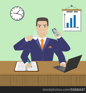 Effective busy multitasking employee concept vector illustration