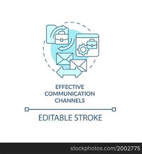 Effective communication channels blue concept icon. Interaction in work team. Employee monitoring abstract idea thin line illustration. Vector isolated outline color drawing. Editable stroke. Effective communication channels blue concept icon