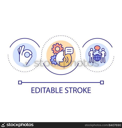 Effective communication skills loop concept icon. Foreign language competency abstract idea thin line illustration. Language acquisition. Isolated outline drawing. Editable stroke. Arial font used. Effective communication skills loop concept icon