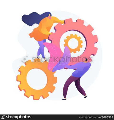 Effective coworking. Colleagues togetherness, workers collaboration, teamwork regulation. Workflow efficiency increase. Team members arranging mechanism. Vector isolated concept metaphor illustration. Effective coworking vector concept metaphor