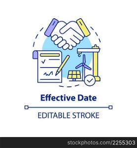 Effective date concept icon. Agreement signification. Contract timeline of PPA abstract idea thin line illustration. Isolated outline drawing. Editable stroke. Arial, Myriad Pro-Bold fonts used. Effective date concept icon
