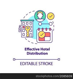 Effective hotel distribution concept icon. Real estate management abstract idea thin line illustration. Isolated outline drawing. Editable stroke. Roboto-Medium, Myriad Pro-Bold fonts used. Effective hotel distribution concept icon