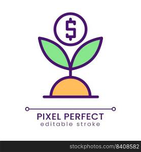 Effective investment pixel perfect RGB color icon. Money growth. Business funds rising. Isolated vector illustration. Simple filled line drawing. Editable stroke. Poppins font used. Effective investment pixel perfect RGB color icon
