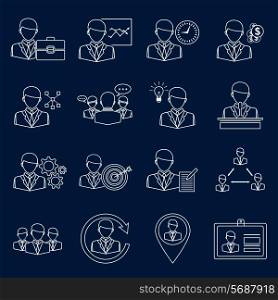Effective management modern company symbols icons outline set isolated vector illustration