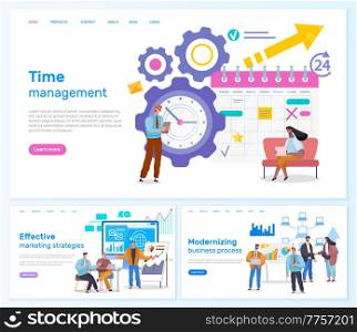 Effective marketing strategies, time management, modernizing business process web pages template. Modern business transformation, introduction of productive technologies, business strategy improvement. Effective marketing strategies, time management, modernizing business process web pages template