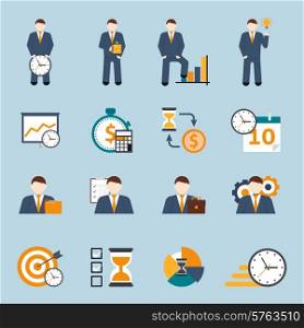 Effective office hours time management and realistic goal planning strategy flat icons collection abstract isolated vector illustration