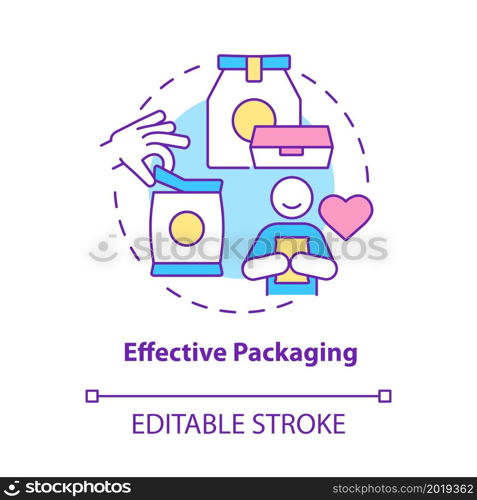 Effective packaging concept icon. Audience preference understanding. Identity branding. Product wrapping abstract idea thin line illustration. Vector isolated outline color drawing. Editable stroke. Effective packaging concept icon