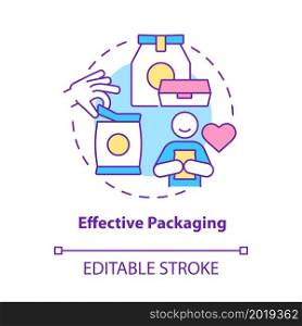 Effective packaging concept icon. Audience preference understanding. Identity branding. Product wrapping abstract idea thin line illustration. Vector isolated outline color drawing. Editable stroke. Effective packaging concept icon