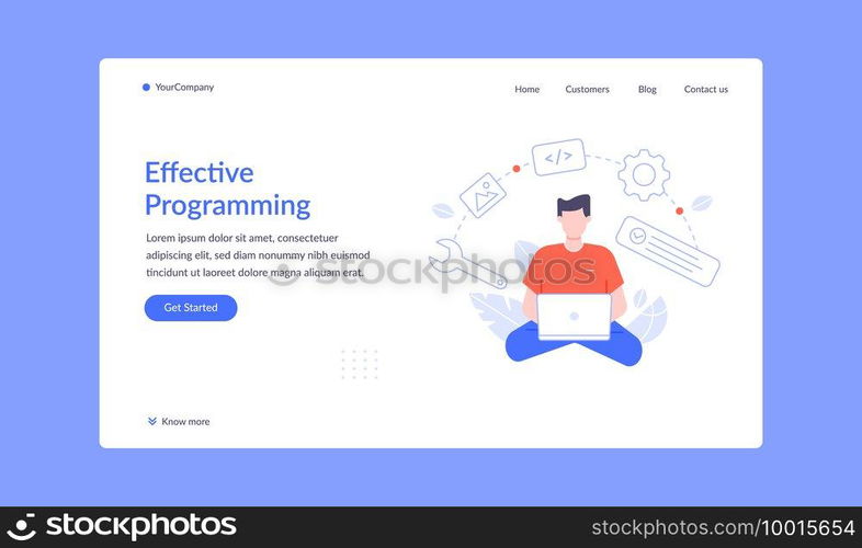 Effective programming landing page, vector work with script, office developer coding, business programmer development and writing illustration. Effective programming landing page, vector work with script
