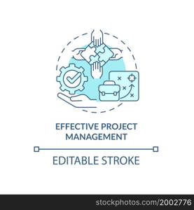 Effective project management blue concept icon. Organizing productive teamwork. Employee monitoring abstract idea thin line illustration. Vector isolated outline color drawing. Editable stroke. Effective project management blue concept icon