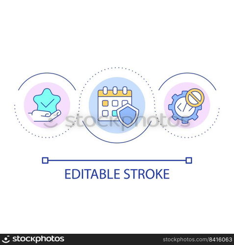 Effective secure scheduling loop concept icon. Reduce coding. Simplification of apps abstract idea thin line illustration. Isolated outline drawing. Editable stroke. Arial font used. Effective secure scheduling loop concept icon