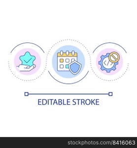 Effective secure scheduling loop concept icon. Reduce coding. Simplification of apps abstract idea thin line illustration. Isolated outline drawing. Editable stroke. Arial font used. Effective secure scheduling loop concept icon