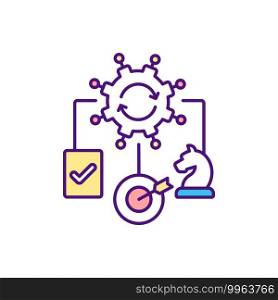 Effective tasks management RGB color icon. Sustainable innovation. Building co-creative enterprise. Planning, tracking, execution. Coordination and cooperation. Isolated vector illustration. Effective tasks management RGB color icon