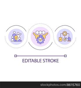 Effective teamwork strategy loop concept icon. Collaboration for development. Brainstorming abstract idea thin line illustration. Isolated outline drawing. Editable stroke. Arial font used. Effective teamwork strategy loop concept icon