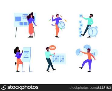 Effective time management. Corporate work manager organization personal productive lifestyle good successful planning vector illustrations in flat. Corporate management time and effective schedule. Effective time management. Corporate work manager organization personal productive lifestyle good successful planning garish vector illustrations in flat style