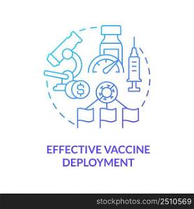 Effective vaccine deployment blue gradient concept icon. International cooperation against covid abstract idea thin line illustration. Isolated outline drawing. Myriad Pro-Bold font used. Effective vaccine deployment blue gradient concept icon