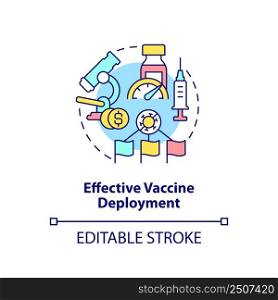 Effective vaccine deployment concept icon. International cooperation against covid abstract idea thin line illustration. Isolated outline drawing. Editable stroke. Arial, Myriad Pro-Bold fonts used. Effective vaccine deployment concept icon