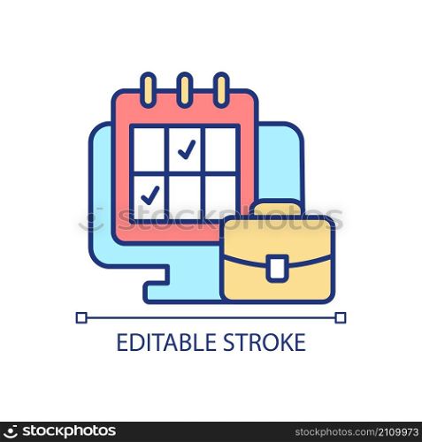Effective work schedule RGB color icon. Time management. Workflow planning. Coordinating work-related tasks. Isolated vector illustration. Simple filled line drawing. Editable stroke. Arial font used. Effective work schedule RGB color icon
