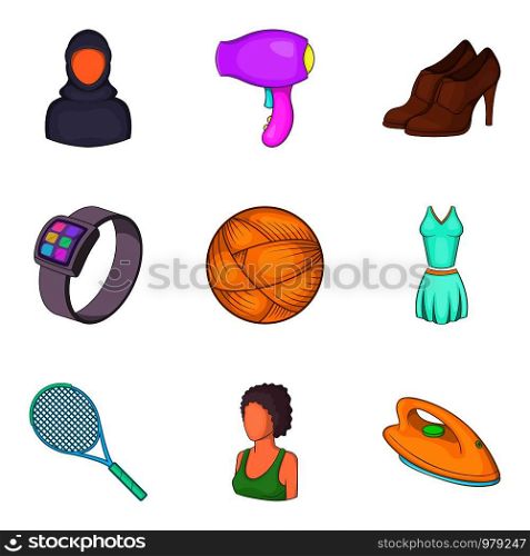 Effeminate icons set. Cartoon set of 9 effeminate vector icons for web isolated on white background. Effeminate icons set, cartoon style