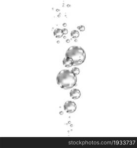 Effervescent drink. Underwater black fizzing air bubbles on white background. Fizzy sparkles in water, sea, aquarium, ocean. Fizz. Undersea vector texture.