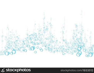 Effervescent drink. Underwater blue fizzing air bubbles on white background. Fizzy sparkles in water, sea, aquarium, ocean. Fizz. Undersea vector texture.
