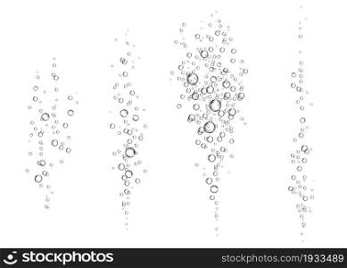 Effervescent drink. Underwater fizzing air bubbles on white background. Fizzy sparkles in water, sea, aquarium, ocean. Fizz. Undersea vector texture.