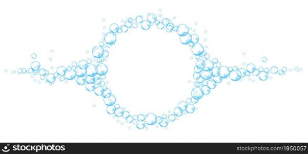 Effervescent soap bubbles frame. Blue foam suds isolated on white background. Realistic vector illustration. Effervescent soap bubbles frame. Blue foam suds isolated on white background. Realistic vector illustration.