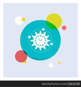 Efficiency, management, processing, productivity, project White Glyph Icon colorful Circle Background