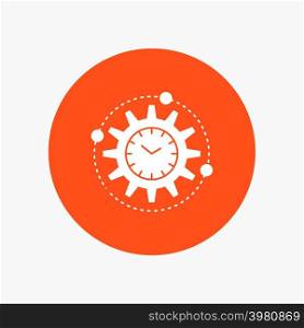 Efficiency, management, processing, productivity, project White Glyph Icon in Circle. Vector Button illustration