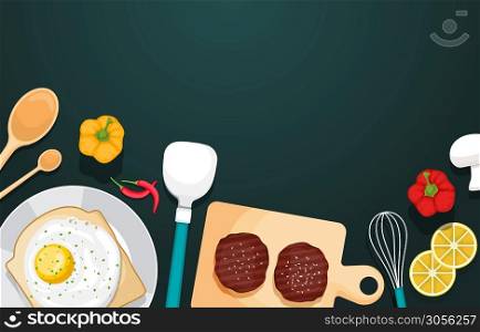 Egg Bread Utensil on Cooking Table Kitchen Backdrop Illustration