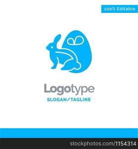 Egg, Bunny, Easter, Rabbit Blue Solid Logo Template. Place for Tagline